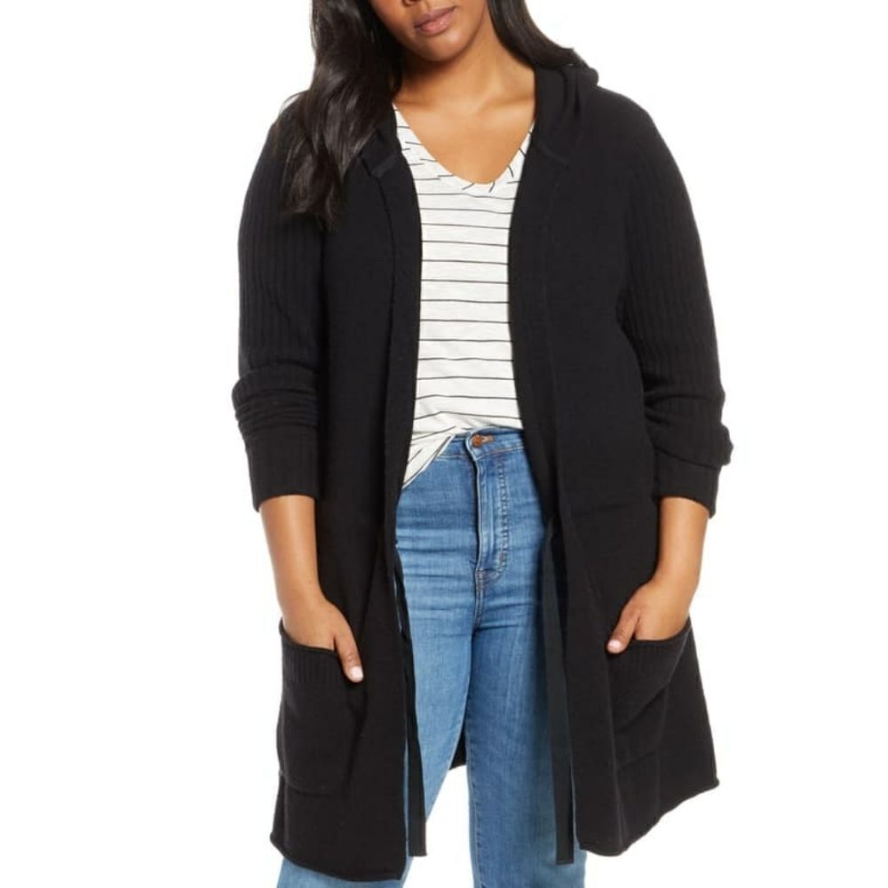 Caslon hooded wool blend cardigan black